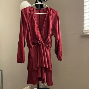 Zara Elegant Burgundy Long-Sleeve Dress